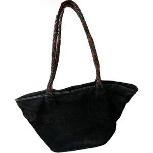 neiman marcus vintage suede Tote Bag Black Leather Made In Italy
